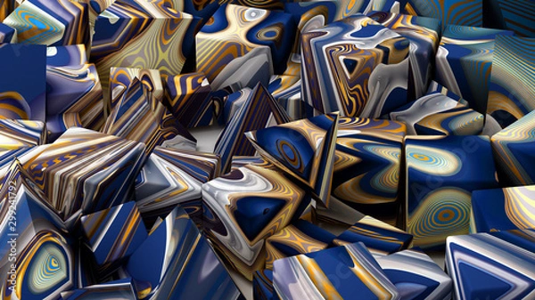 Fototapeta Bright background with a volumetric pattern and print. 3d illustration, 3d rendering.