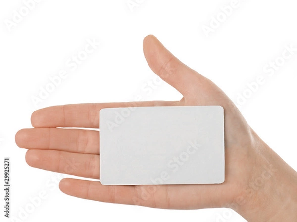 Obraz Hand holding a business card isolated on white background
