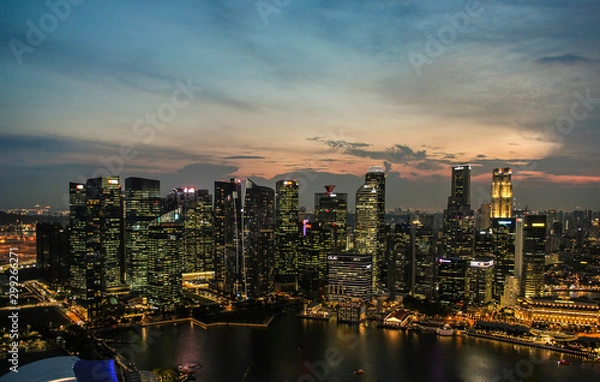 Obraz Singapore downtown skyscrapers at sunset