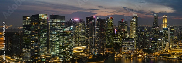 Obraz Singapore downtown skyscrapers at sunset