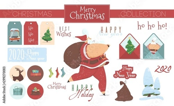 Fototapeta Festive Collection of Christmas Elements Isolated