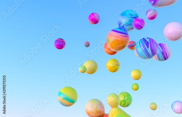 Fototapeta Abstract colorful 3d art background. Holographic floating liquid blobs, soap bubbles, metaballs.