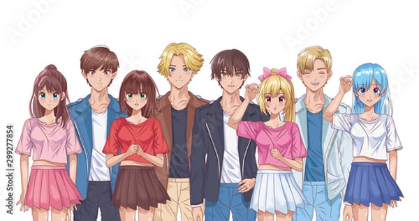 Fototapeta grupa młodych ludzi postaci w stylu hentai