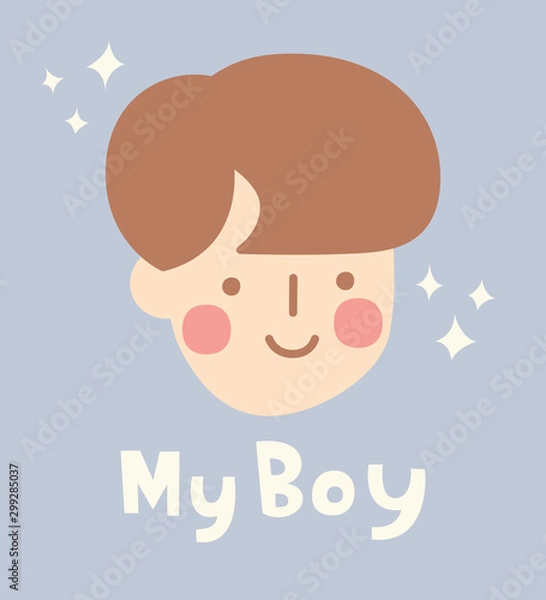 Fototapeta Hand Drawn Cute Boy with Smiley Face. Boy Portrait. Avatar. Vector Illustration.