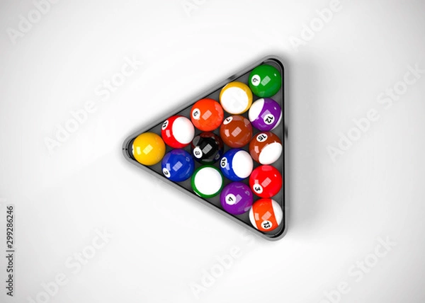 Fototapeta American Pool Billiards Balls Rack Triangle Table Set Up 3D Render