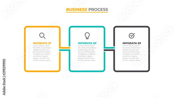 Fototapeta Business process infographic design label with marketing icons and 3 options, steps, rectangle concept. Vector template elements.