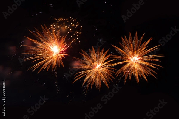 Obraz Three fireworks on a black background.