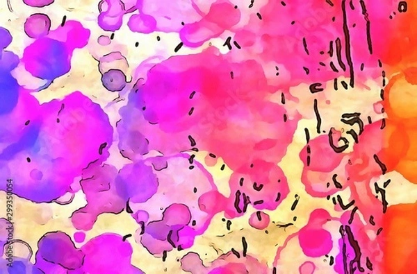 Fototapeta Grunge watercolor splashes and spots. Abstract paint background in dirty style. Chaotic colors painting on vintage paper.