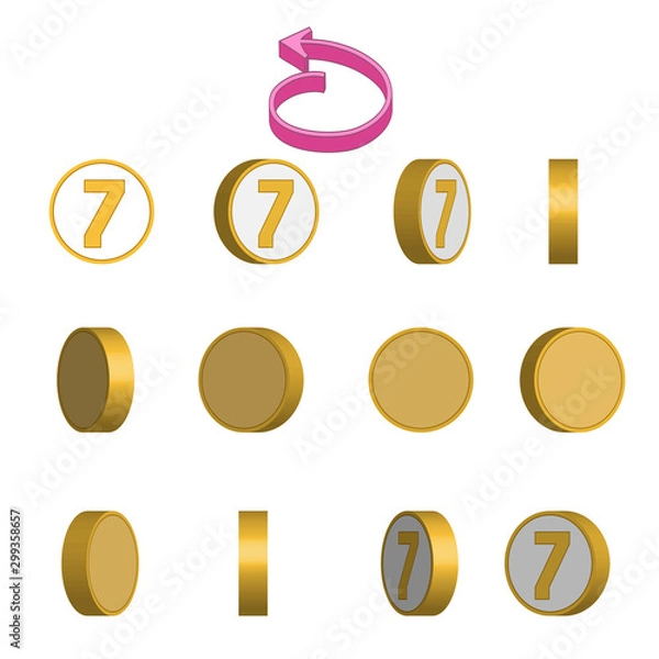Fototapeta Number 7 in circle rotation sequence sprite sheet on white background. Vector illustration
