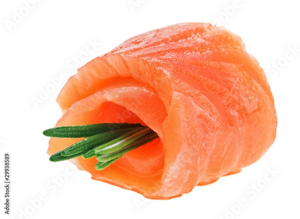 Fototapeta Red salmon roll with rosemary twig