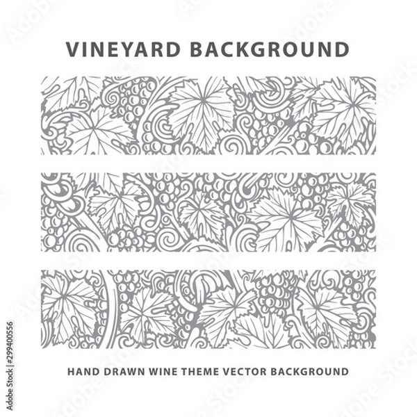 Fototapeta Vineyard. Vineyard engraving style drawing background and pattern. Grape, vine and leafs hand drawn vector illustration. Part of set.