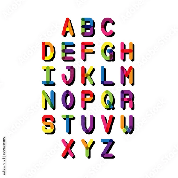 Fototapeta Colorful font and alphabet. Vector alphabet letters. 