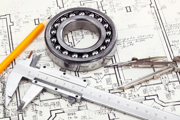 Fototapeta construction drafts and tools on the table