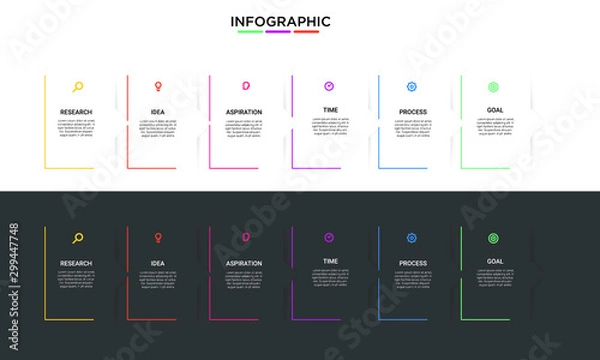 Fototapeta Vector simple line Infographic stack chart design with icons and 6 options or steps. for business concept. Can be used for presentations banner, workflow layout, process diagram, flow chart