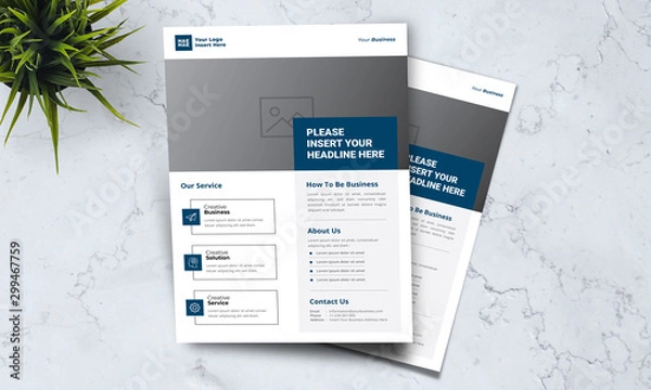 Fototapeta A4 minimalist modern elegant business template flayer vol 44 with blue, white and grey color cmyk ready to print in vector editable layer