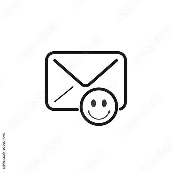 Fototapeta Smiling email icon. Quick and easy messenger with emoji. Envelope. Letter. Mailing. Emoji, emoticon. Stock Vector illustration isolated on white background.