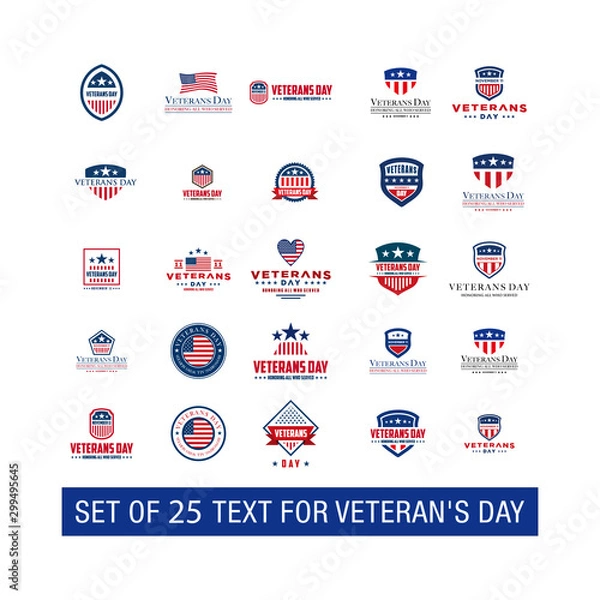 Obraz Set of 25 design Vector template with text for veteran's day
