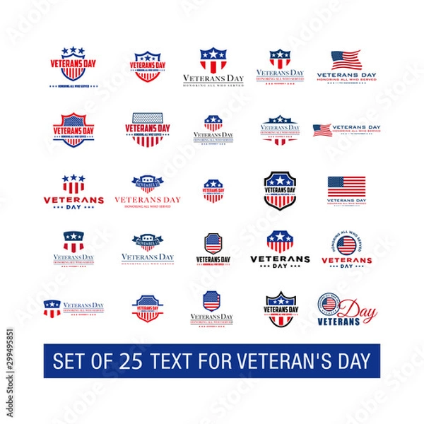 Obraz Set of 25 design Vector template with text for veteran's day