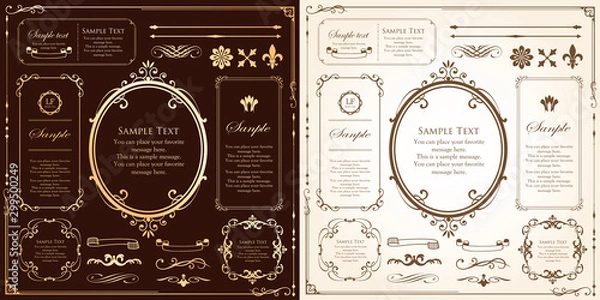 Obraz Drukuj Piękny materiał dekoracyjny z poczuciem jakości. Dekoracja. kartka z życzeniami. Dekoracja premium. Projekt biletu. Antyczne linie w linie. Wysokiej jakości obramowanie pudełka. Szablon projektu.