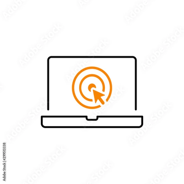 Fototapeta black linear laptop with cursor icon. concept of using a mobile computer or search click arrow for website. vector illustration