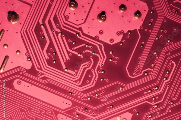 Fototapeta Electronic circuit board abstract background. computer motherboard close up. micro elements of computer. Intelligent technology