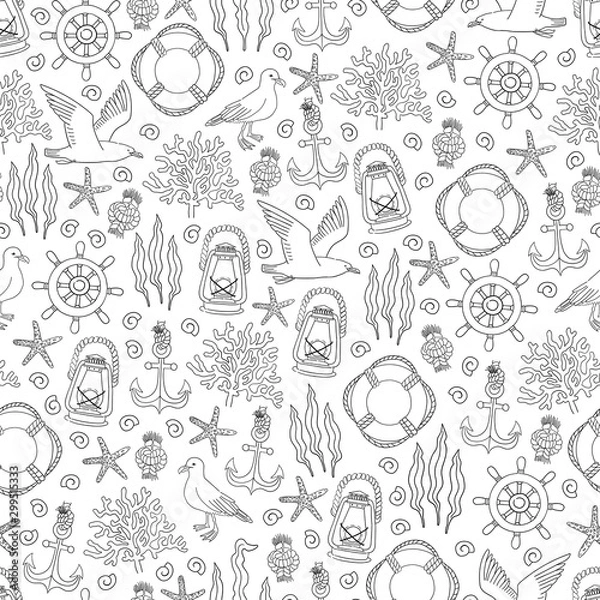 Fototapeta Sea hand draw sketch vector seamless pattern.