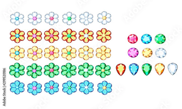 Fototapeta Set of multi-colored diamonds of different facets on a white background.