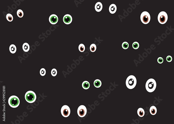 Fototapeta Vector illustration of spooky eyes in the dark background - Halloween background