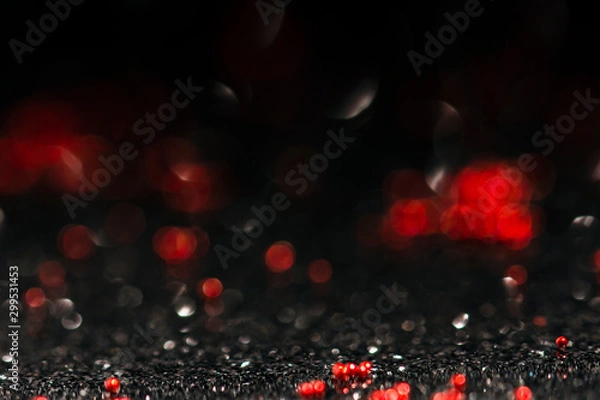 Obraz black and red abstract background with defocused glitter effect,  shiny and festive bokeh image with copy space
