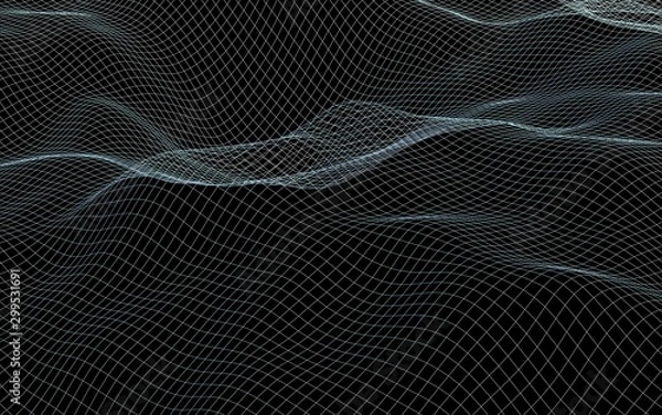 Fototapeta Abstract landscape background. Cyberspace gray grid. hi tech network. 3D illustration