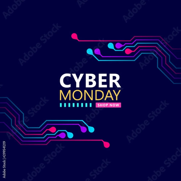 Obraz Cyber monday sale with circuit board background. Promotional online sale event. vector illustration