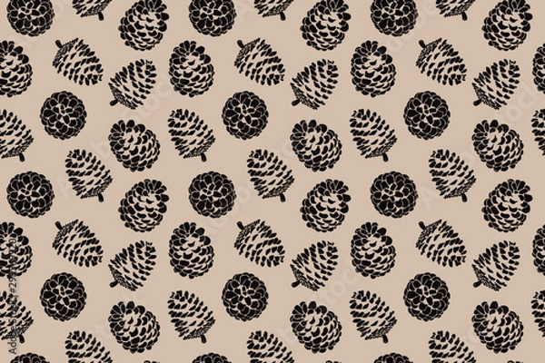 Fototapeta Pine cone Christmas pattern print, browns, nature design