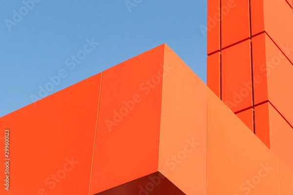 Obraz Geometric colored building facade elements with planes, lines and corners with light flare and reflections for an abstract background and texture of white, blue, gray colors. Place for text