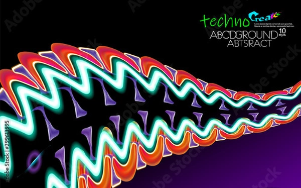 Obraz Neon glowing hi-tech futuristic abstract background. Design curved Sample of extraterrestrial technology. Layout cover blue and black, dark vector illustration. Edge material UFO future concept