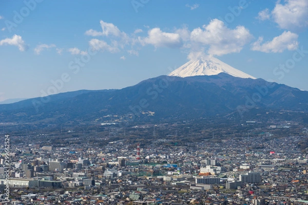 Obraz 富士山と沼津市街地の風景