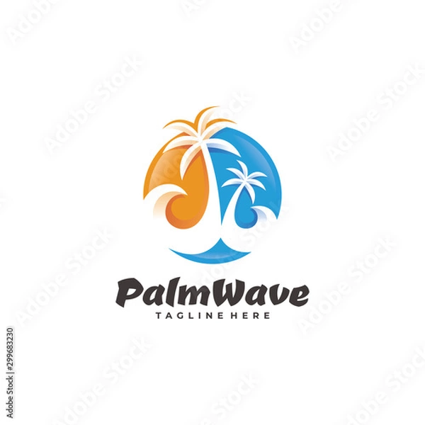 Fototapeta Palm Tree Wave Beach Logo Icon