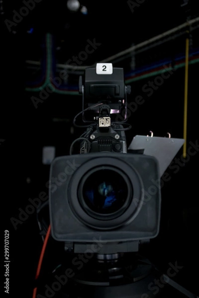 Fototapeta Professional Video Camera & Lens. Recording Show in TV Studio. - Image