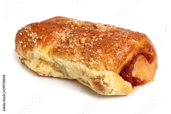 Fototapeta Sweet roll with jam. Isolated on white background. Macro.