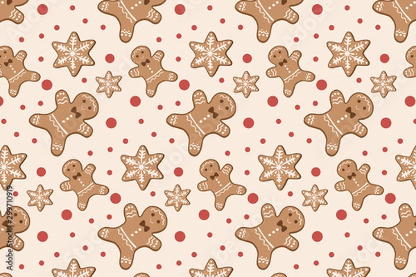 Obraz Christmas pattern with gingerbread cookies, gingerbread men. Vector ornament. Holiday design.