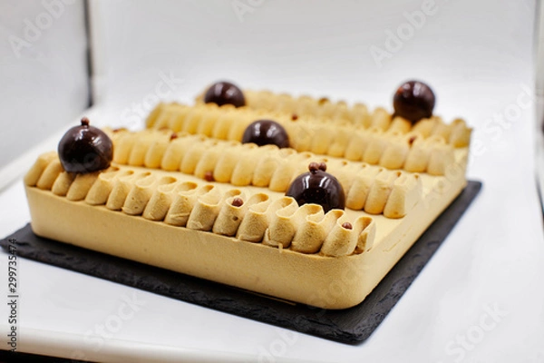 Obraz Original cake with cherry isolated on white
