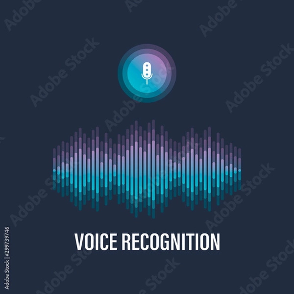 Fototapeta Personal assistant and voice recognition concept flat vector illustration of sound symbol intelligent technologies.