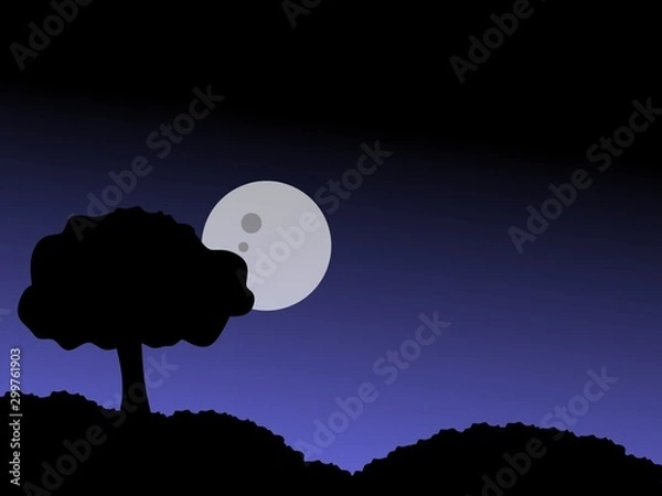 Fototapeta illustration of a beautiful mountain landscape. view of the mountain with the moon