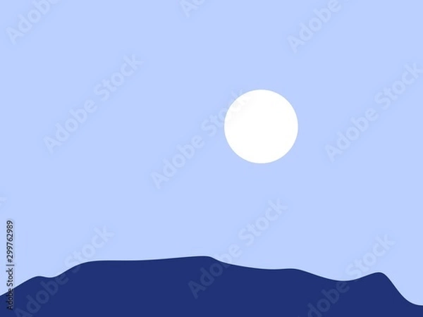 Fototapeta illustration of a beautiful mountain landscape. view of the mountain with the moon