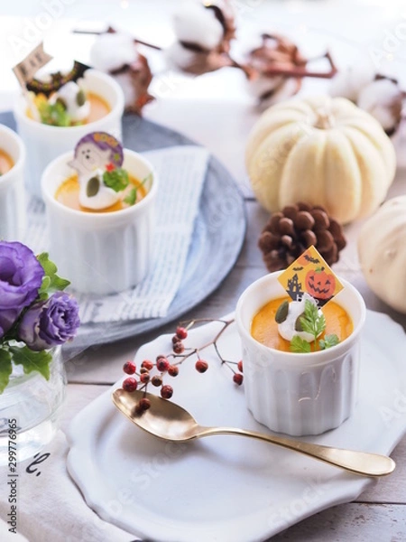 Fototapeta かぼちゃのプリンでハッピーハロウィン