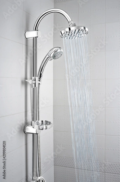 Obraz bathroom shower system chrome, with water