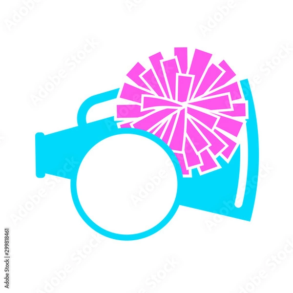 Fototapeta Monogram decor. Pom pom and megaphone vector file. Cheerleading digital design. Blue and pink color. Cheer bows image.