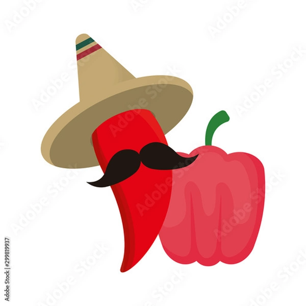 Obraz chili peppers with hat mexican isolated icon