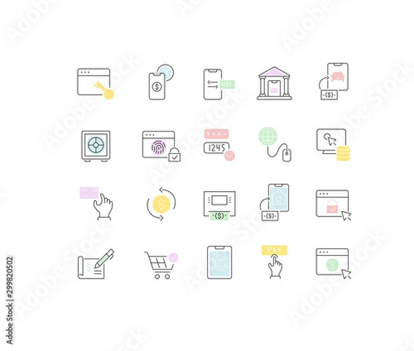 Fototapeta Set Vector Line Icons of Online Banking