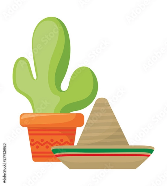 Obraz cactus with hat mexican isolated icon