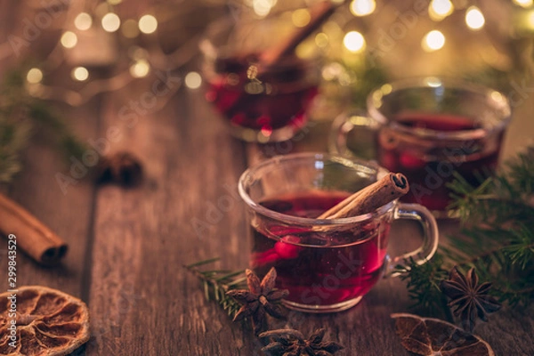Obraz Mulled wine glühwine scandinavian glögg warm winter drink for christmas